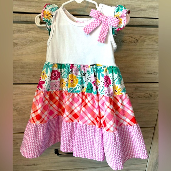 Bonnie Baby formal toddlers dress with bow and variety print - Picture 7 of 8